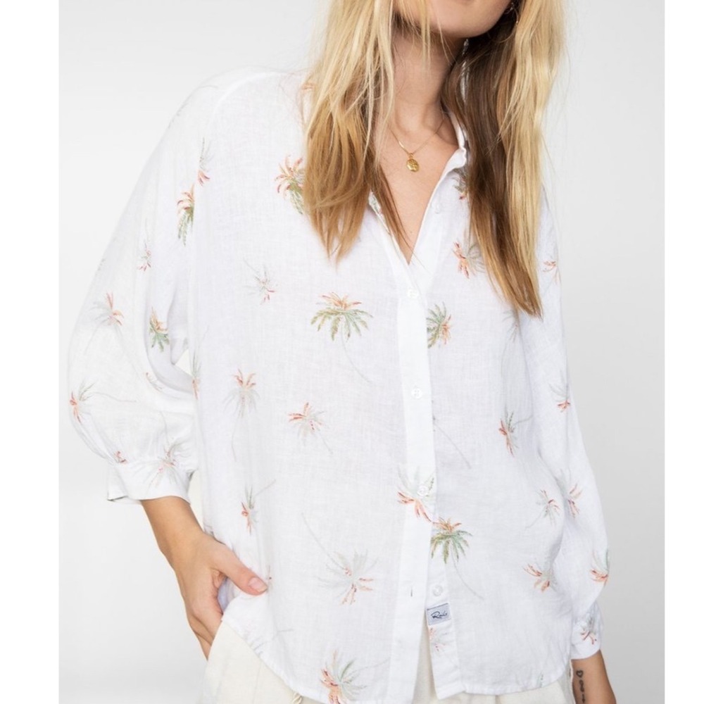 Rails Natalie White‎ Vintage Palms Linen Shirt Size Medium